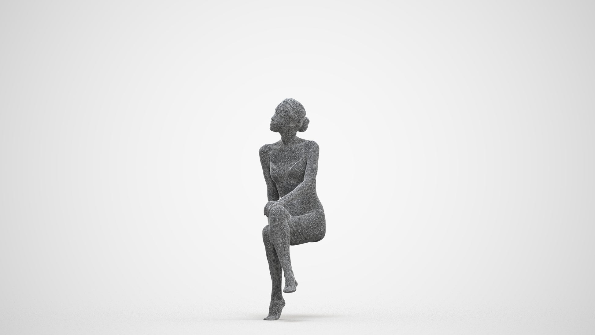 3D human model woman bathroom, photogrammetry scanned person for archviz, three-quarter front view render