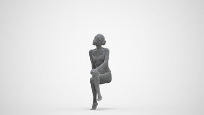 3D human model woman bathroom, photogrammetry scanned person for archviz, three-quarter front view render