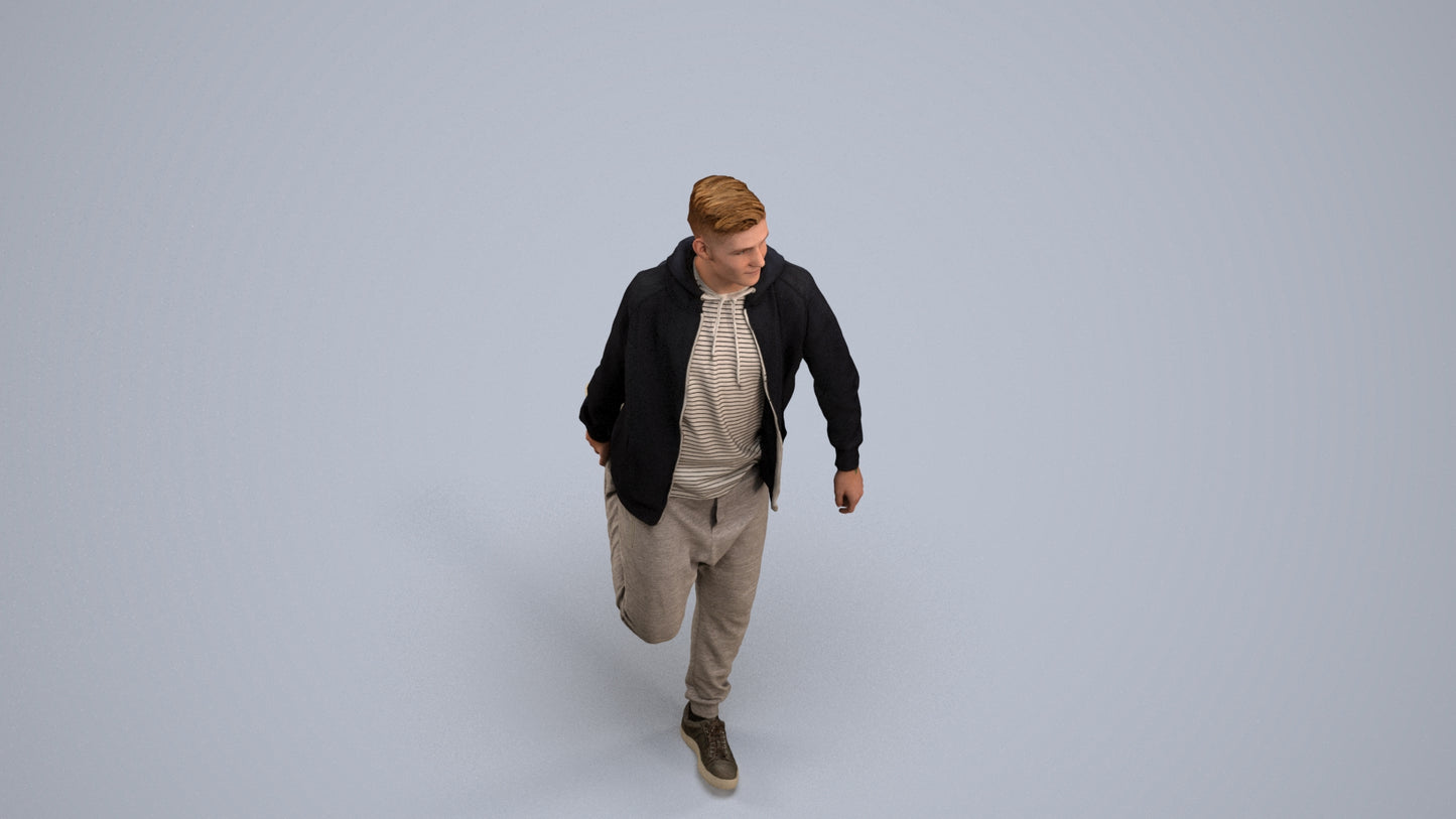 realistic 3D human man sport, archviz people FBX OBJ for Blender, back view render