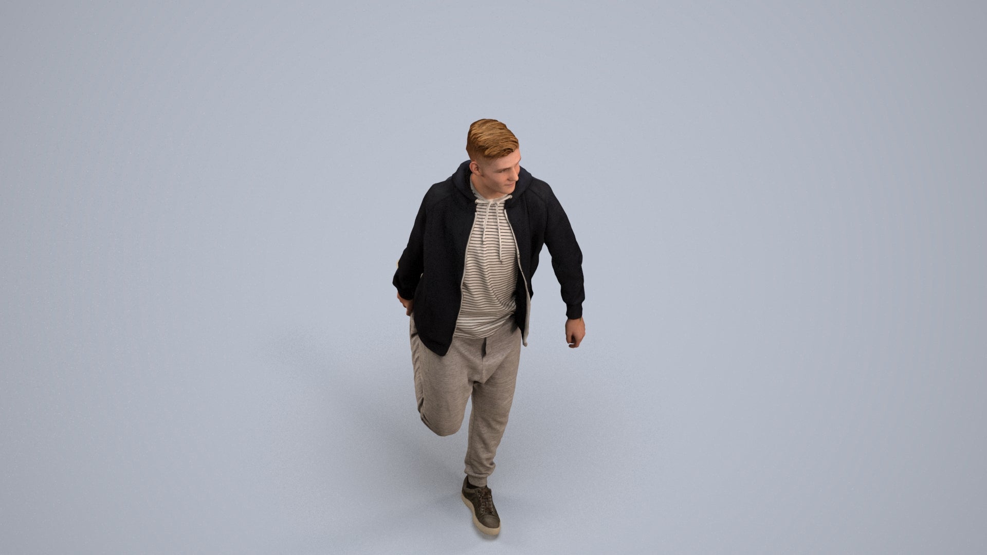 realistic 3D human man sport, archviz people FBX OBJ for Blender, back view render