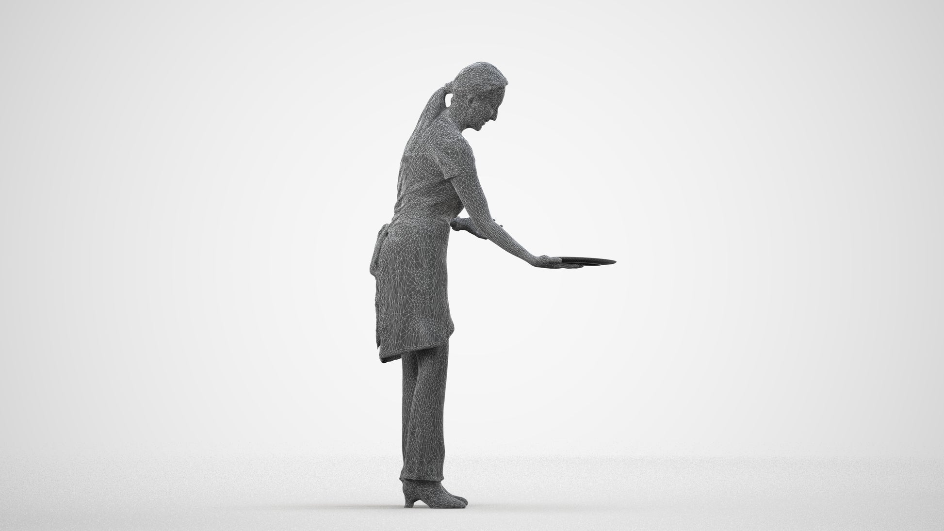 realistic 3D human woman hospitality, archviz people FBX OBJ for Blender, wireframe side view