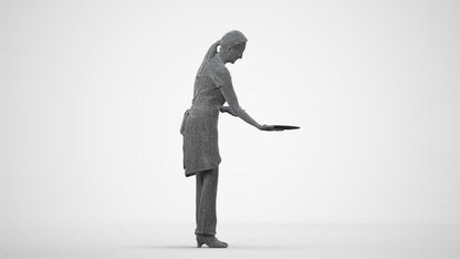 realistic 3D human woman hospitality, archviz people FBX OBJ for Blender, wireframe side view