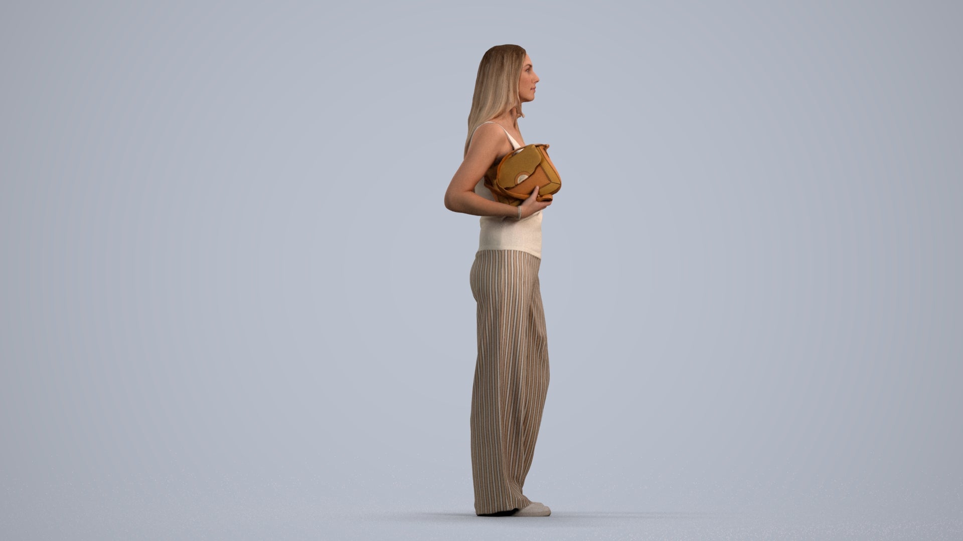 realistic 3D woman casual standing, scanned archviz people for Blender and 3ds Max, front view render