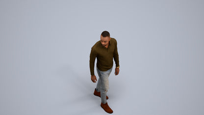 photogrammetry 3D man casual walking, realistic human model archviz FBX, back view render