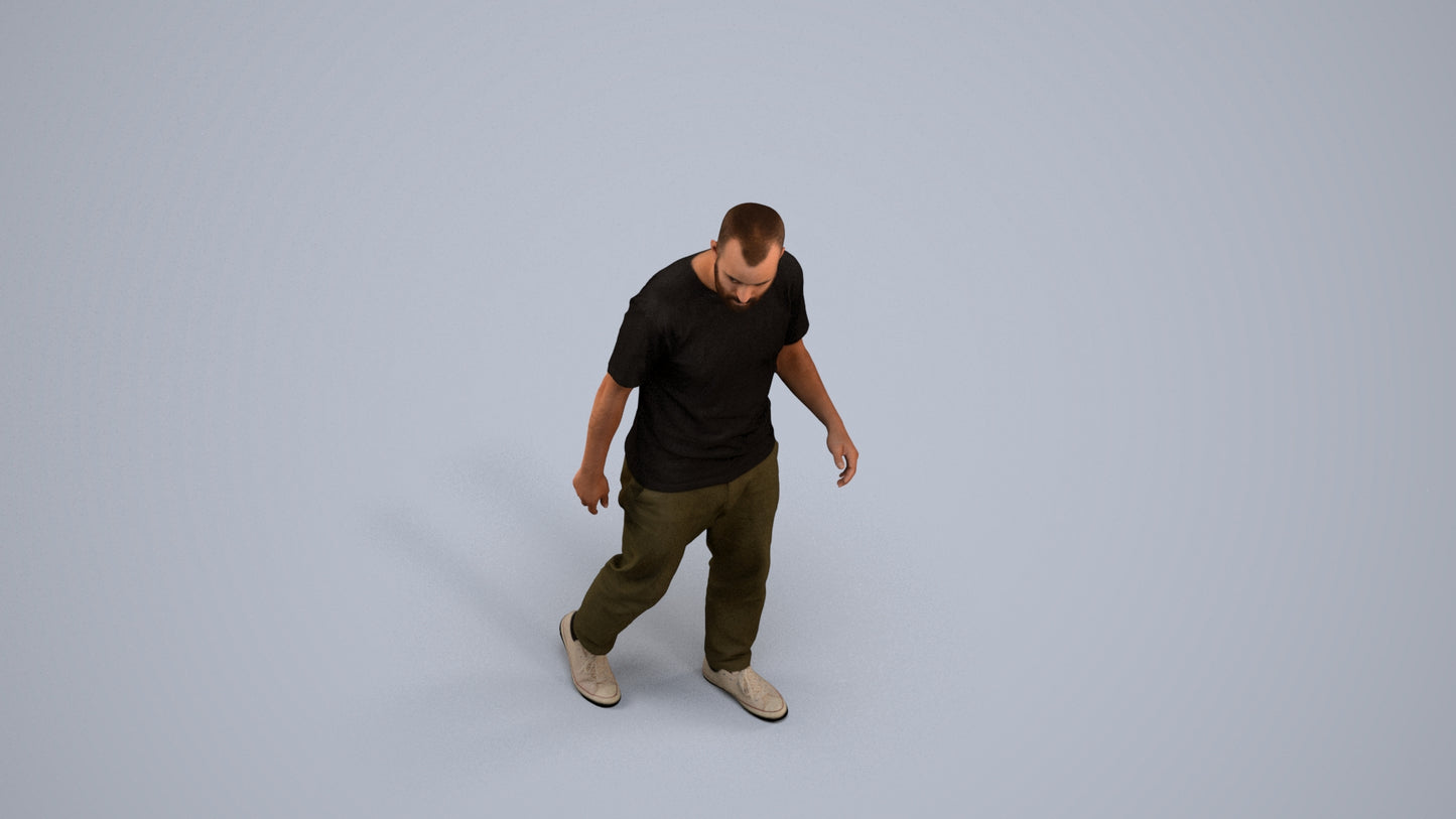 photogrammetry 3D man casual walking, realistic human model archviz FBX, back view render