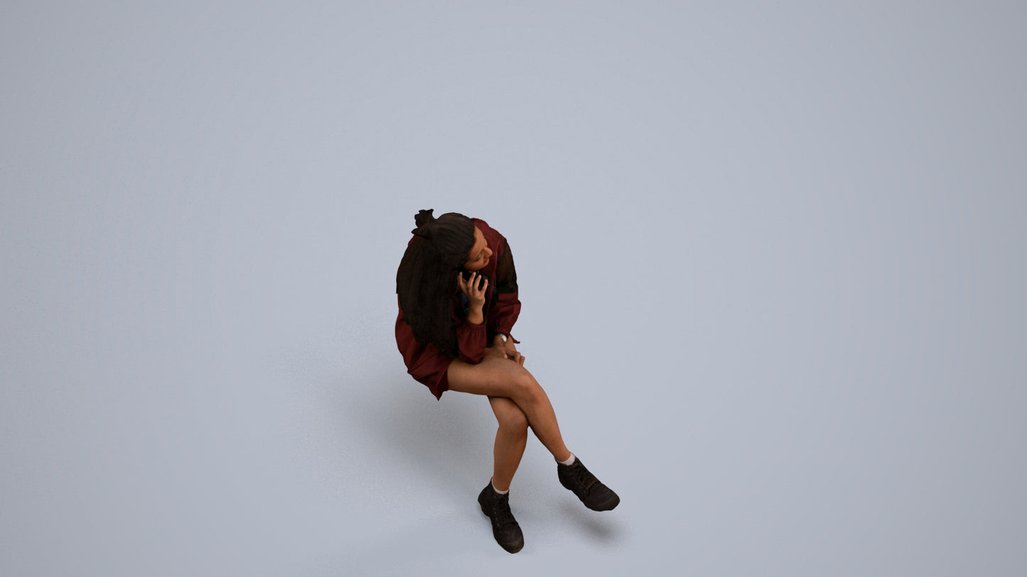 realistic 3D people woman casual sitting, render-ready for V-Ray and Corona, FBX OBJ, back view render