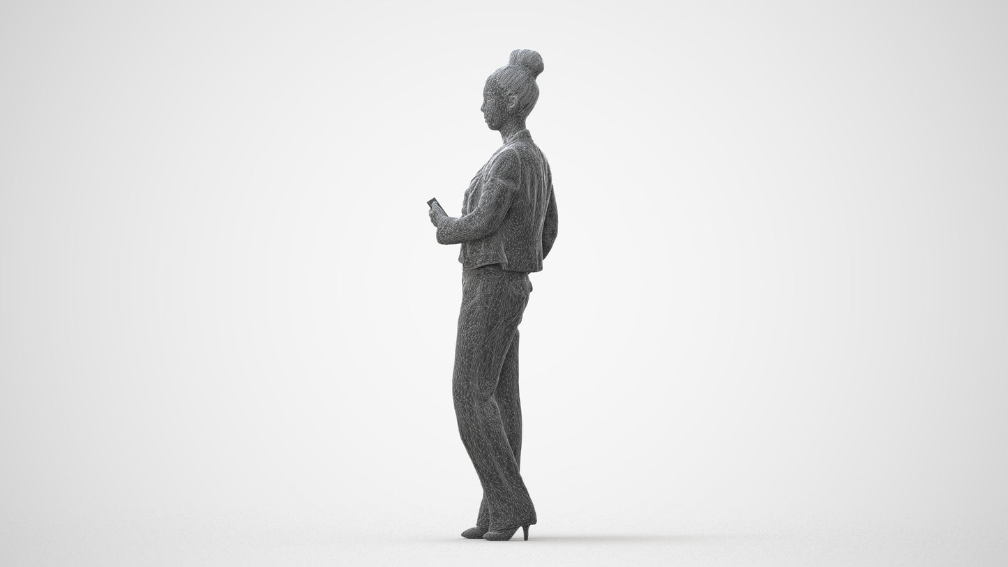 scanned 3D woman business standing, photogrammetry people for Enscape and V-Ray, square thumbnail