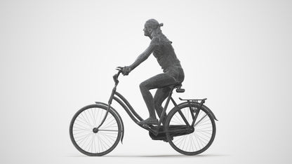realistic 3D human girl casual cycling, archviz people FBX OBJ for Blender, square thumbnail