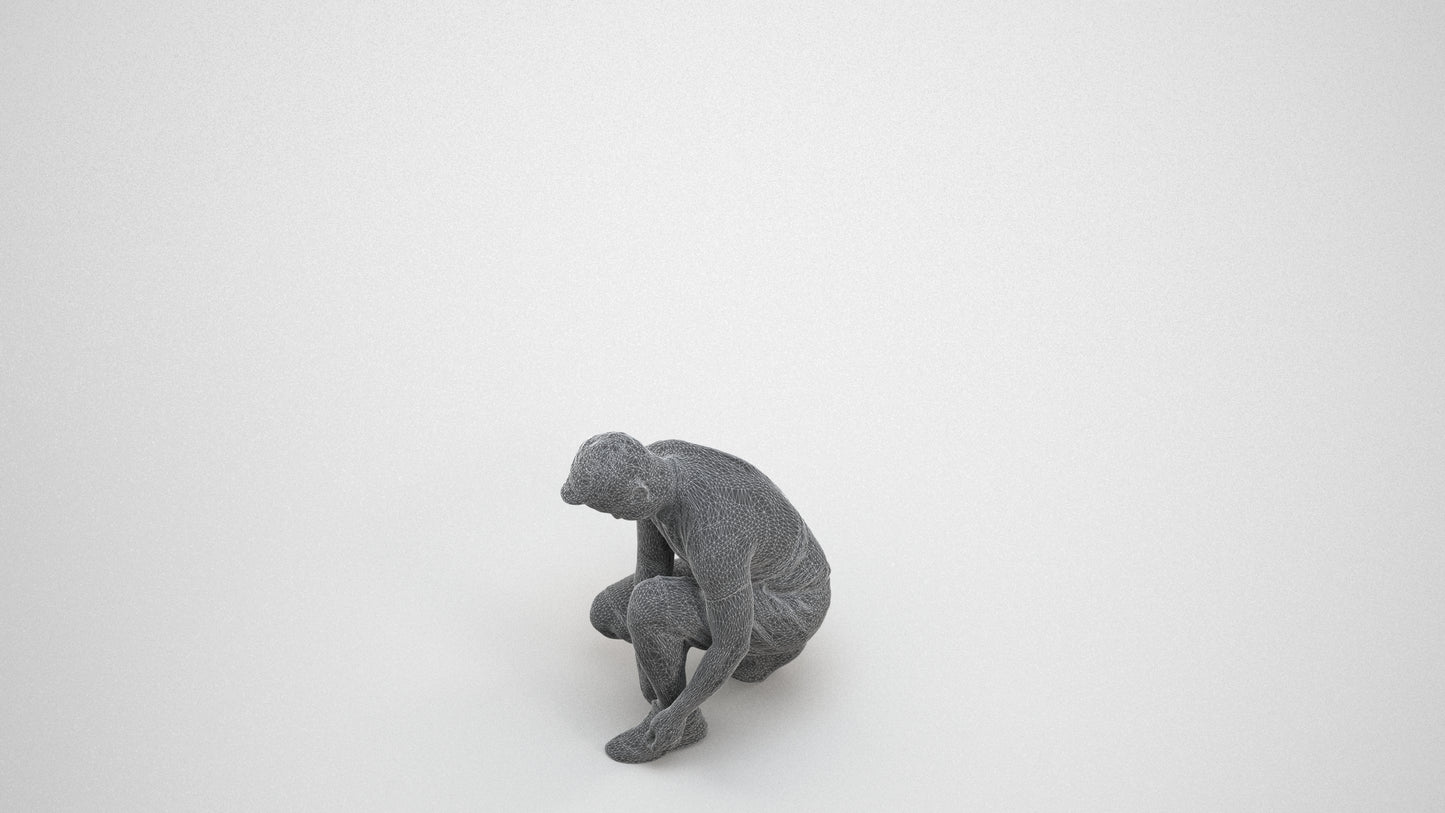 scanned 3D man sport standing, photogrammetry people for Enscape and V-Ray, wireframe three-quarter view