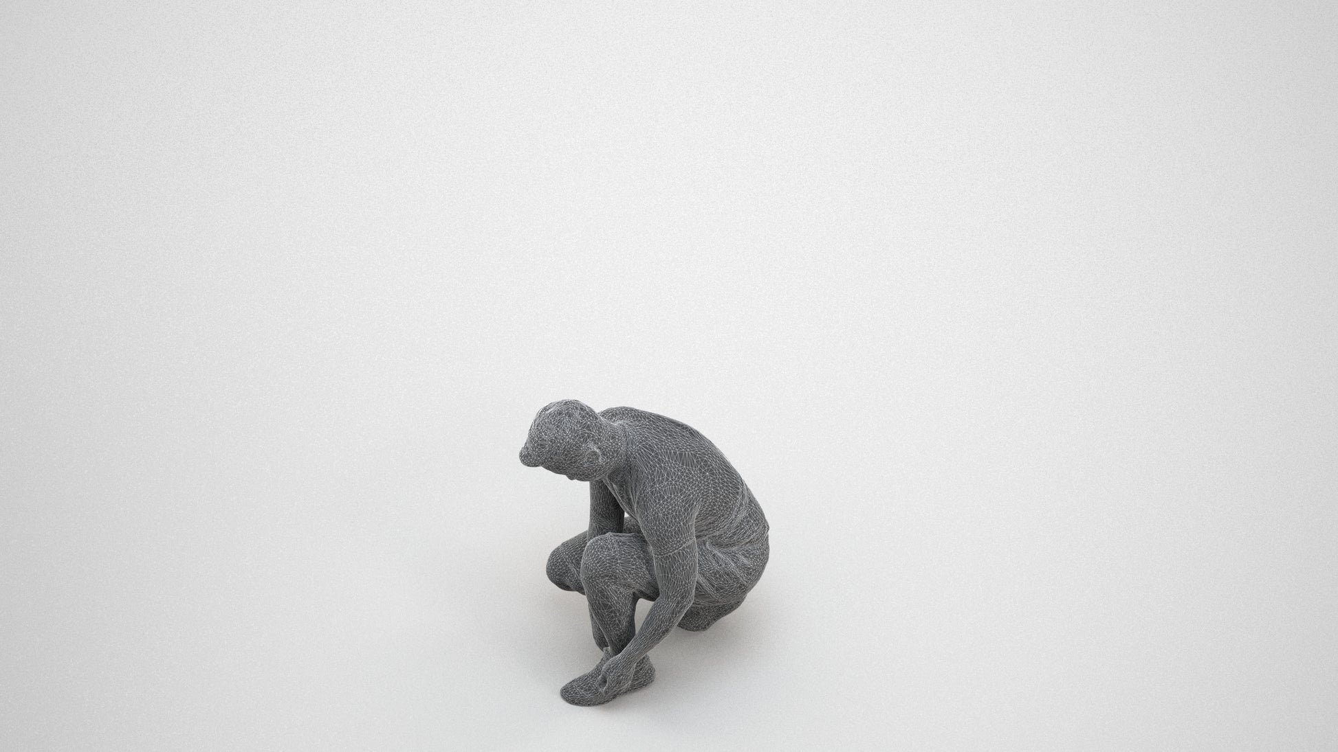 scanned 3D man sport standing, photogrammetry people for Enscape and V-Ray, wireframe three-quarter view
