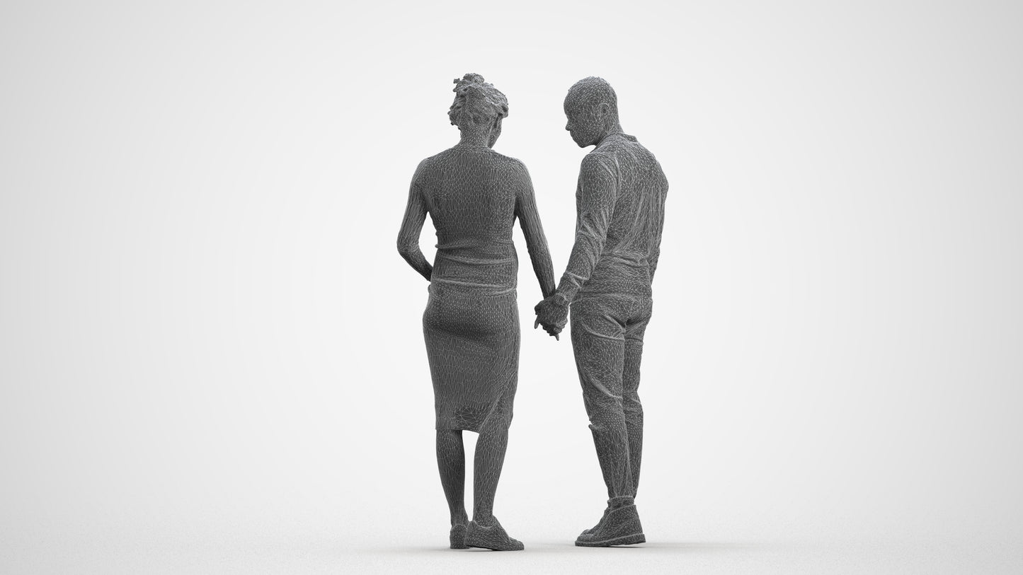 scanned 3D woman casual couple, photogrammetry people for Enscape and V-Ray, wireframe front view