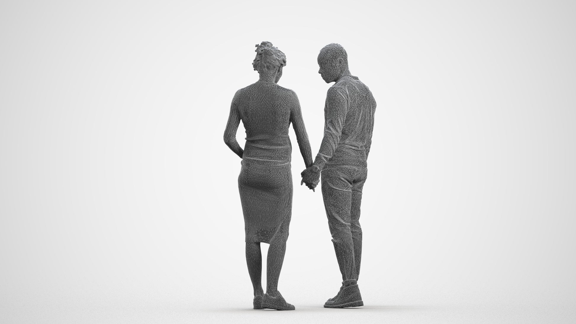 scanned 3D woman casual couple, photogrammetry people for Enscape and V-Ray, wireframe front view