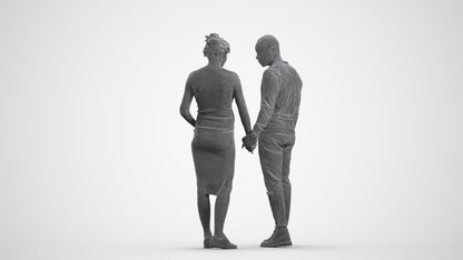 scanned 3D woman casual couple, photogrammetry people for Enscape and V-Ray, wireframe front view