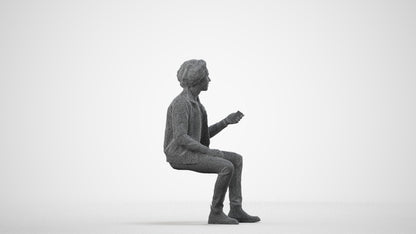 scanned 3D man casual sitting, photogrammetry people for Enscape and V-Ray, wireframe side view