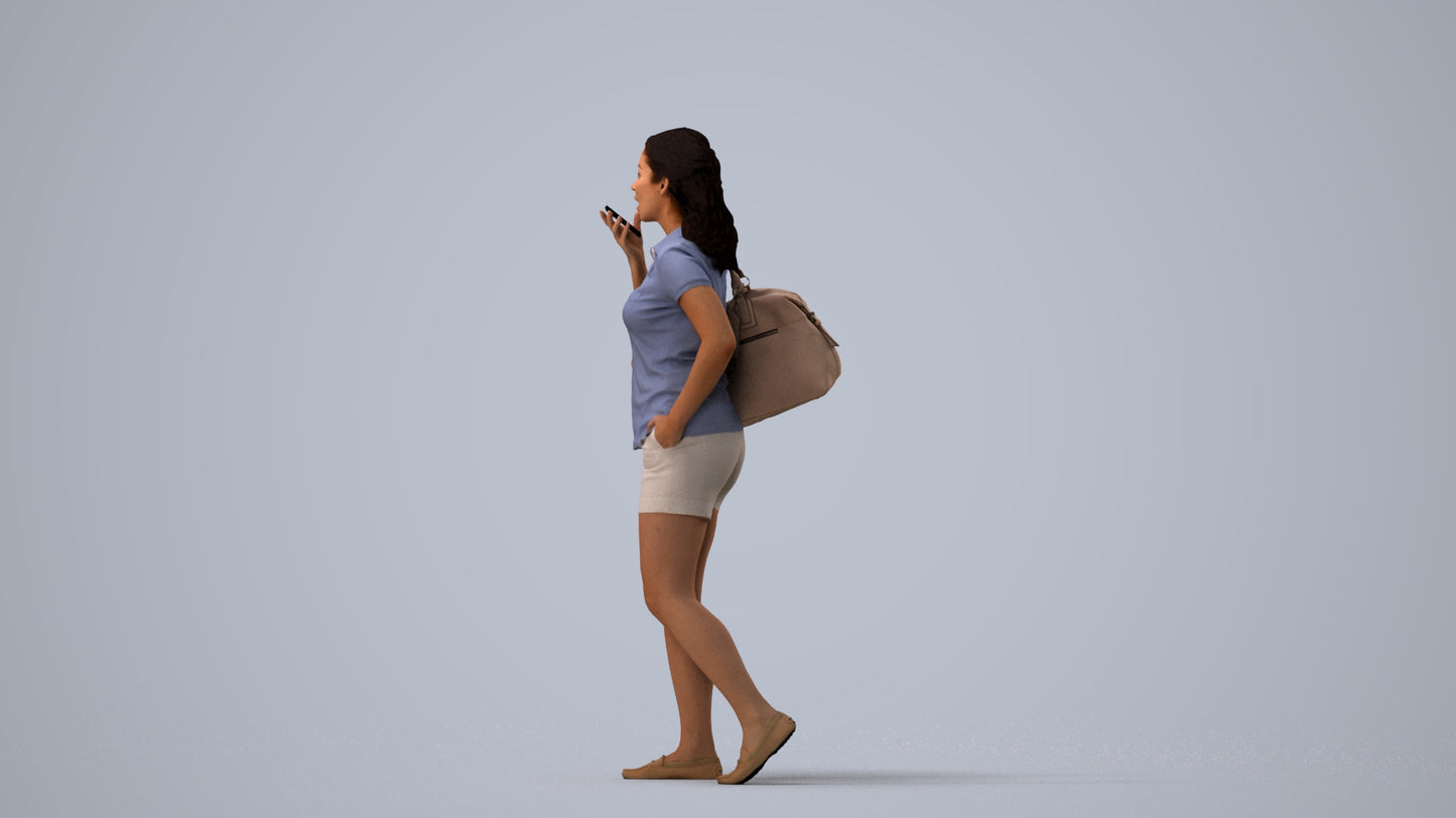 realistic 3D people woman casual walking, render-ready for V-Ray and Corona, FBX OBJ, three-quarter view render