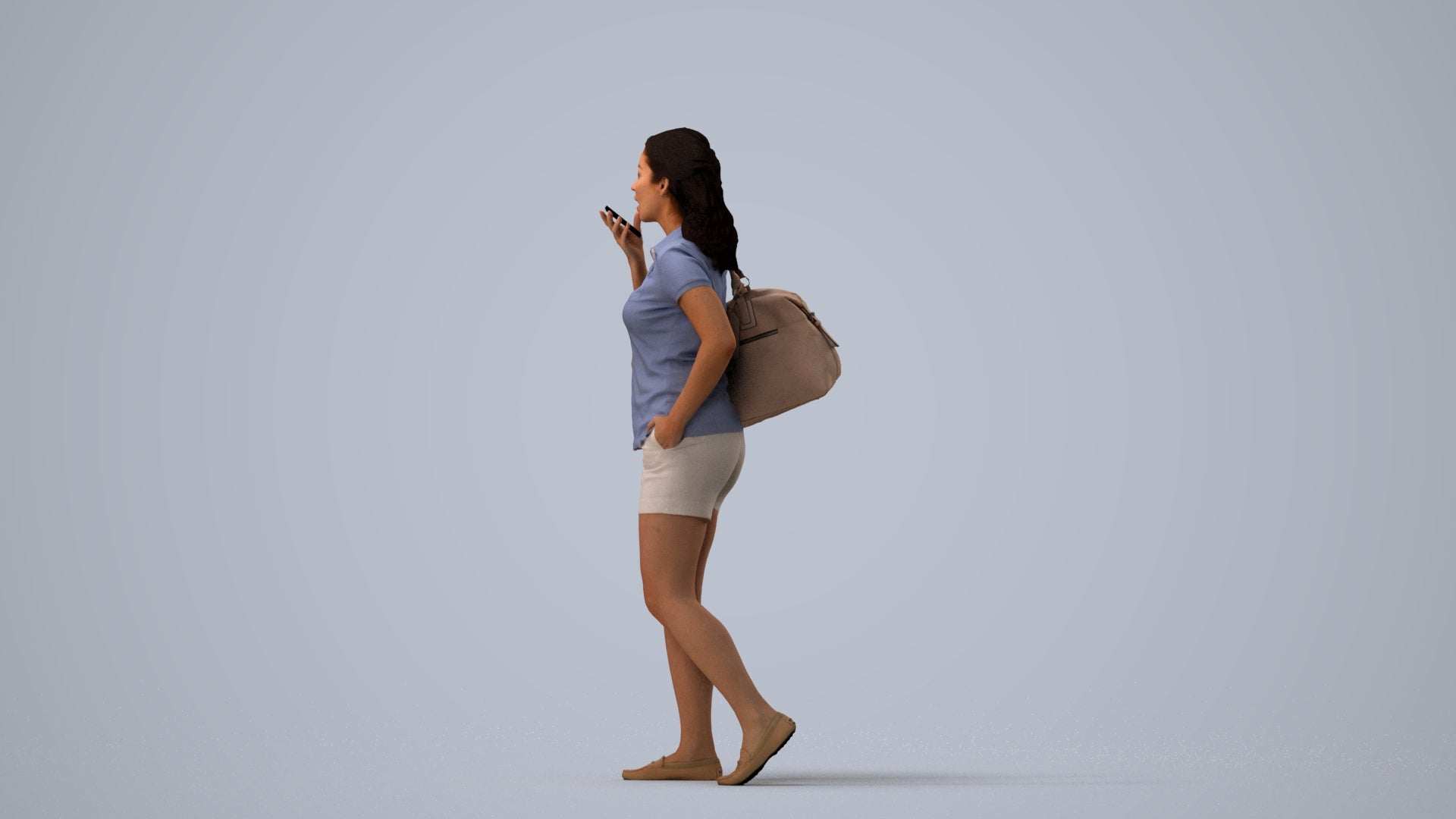realistic 3D people woman casual walking, render-ready for V-Ray and Corona, FBX OBJ, three-quarter view render
