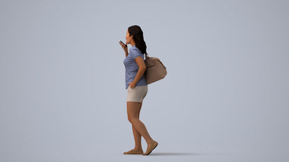 realistic 3D people woman casual walking, render-ready for V-Ray and Corona, FBX OBJ, three-quarter view render