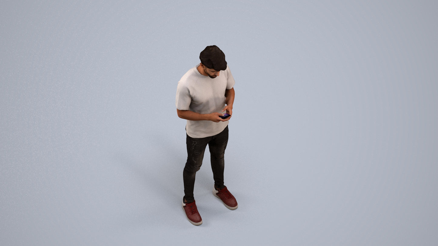 3D scanned man standing casual, photorealistic archviz people for Enscape and SketchUp, back view render