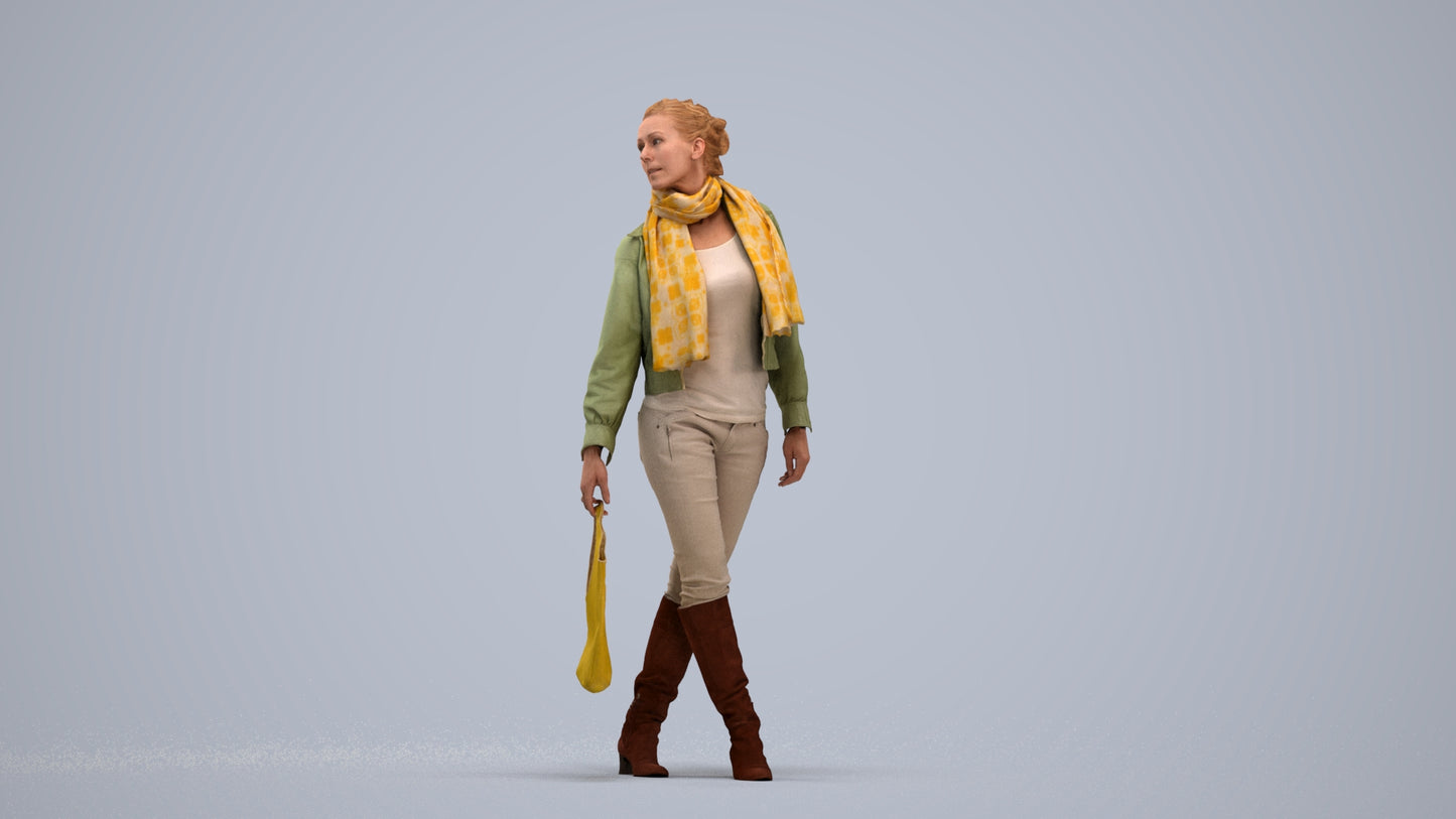 scanned 3D woman casual walking, photogrammetry people for Enscape and V-Ray, standing pose render