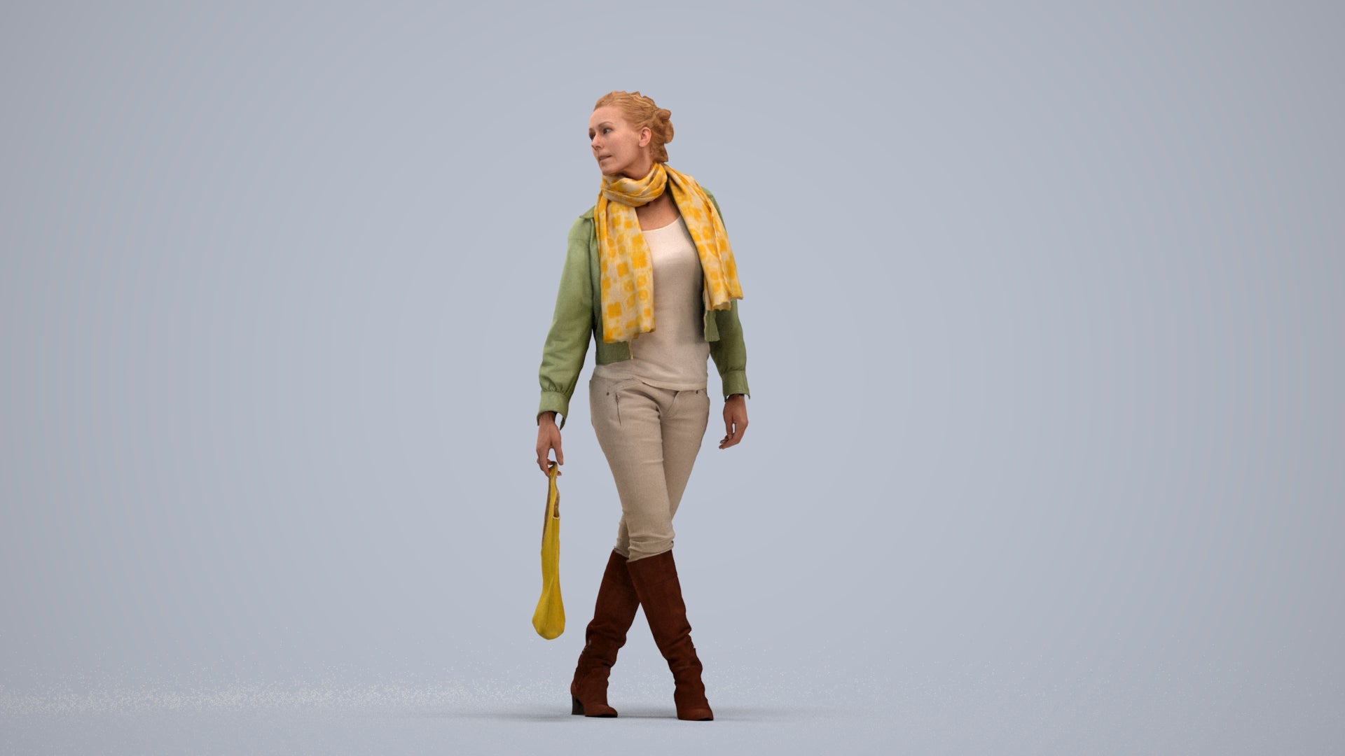 scanned 3D woman casual walking, photogrammetry people for Enscape and V-Ray, standing pose render