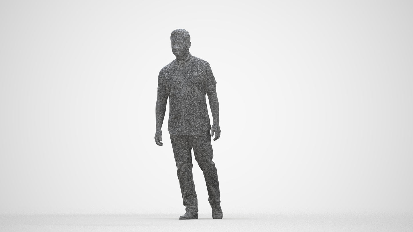 scanned 3D man casual walking, photogrammetry people for Enscape and V-Ray, wireframe back view