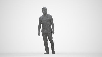 scanned 3D man casual walking, photogrammetry people for Enscape and V-Ray, wireframe back view
