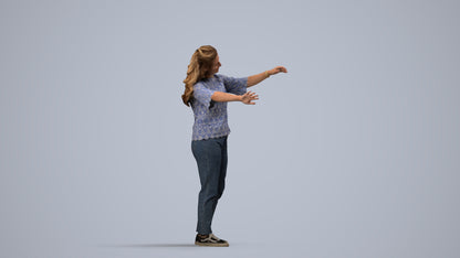 realistic 3D woman casual standing, scanned archviz people for Blender and 3ds Max, side view render