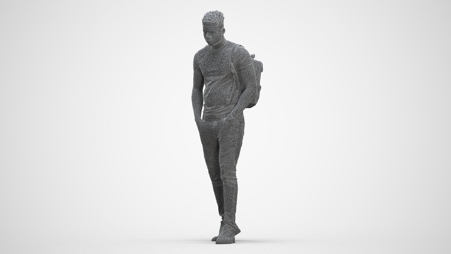 realistic 3D human man casual walking, archviz people FBX OBJ for Blender, three-quarter front view render