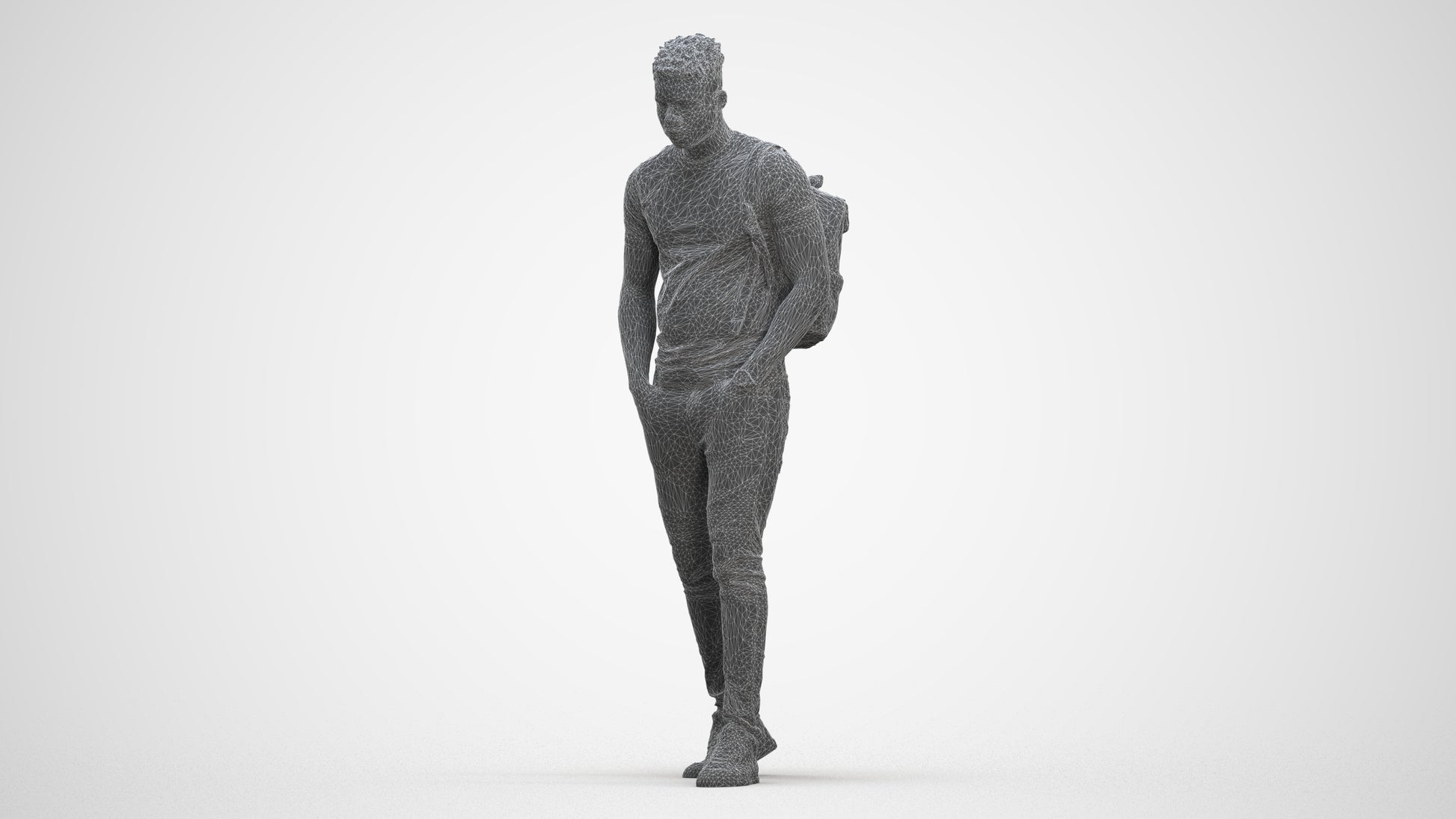 realistic 3D human man casual walking, archviz people FBX OBJ for Blender, three-quarter front view render