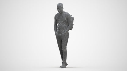realistic 3D human man casual walking, archviz people FBX OBJ for Blender, three-quarter front view render