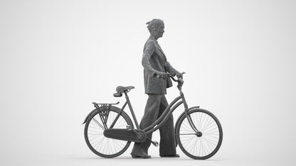 realistic 3D people senior woman business cycling, render-ready for V-Ray and Corona, FBX OBJ, wireframe side view