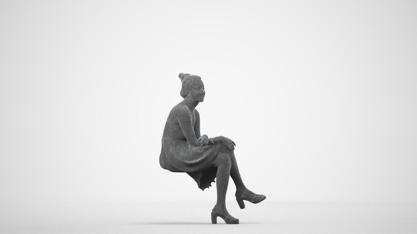 photogrammetry 3D woman formal sitting, realistic human model archviz FBX, wireframe side view