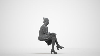 photogrammetry 3D woman formal sitting, realistic human model archviz FBX, wireframe side view