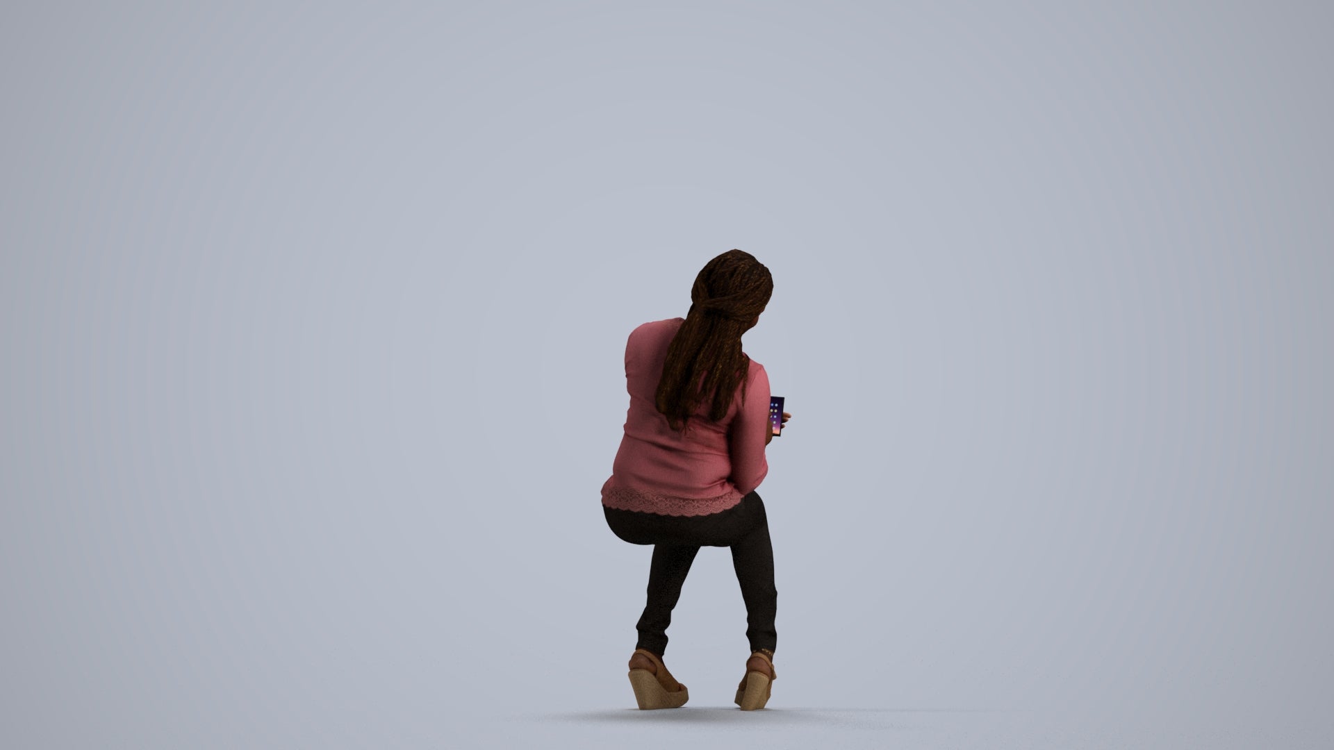 scanned 3D woman casual sitting, photogrammetry people for Enscape and V-Ray, front view render