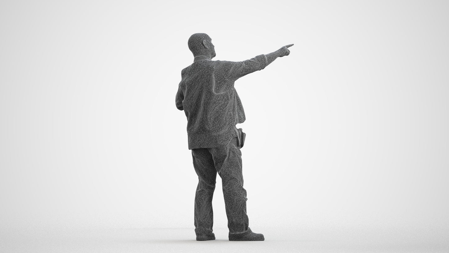 realistic 3D senior man standing, scanned archviz people for Blender and 3ds Max, wireframe front view