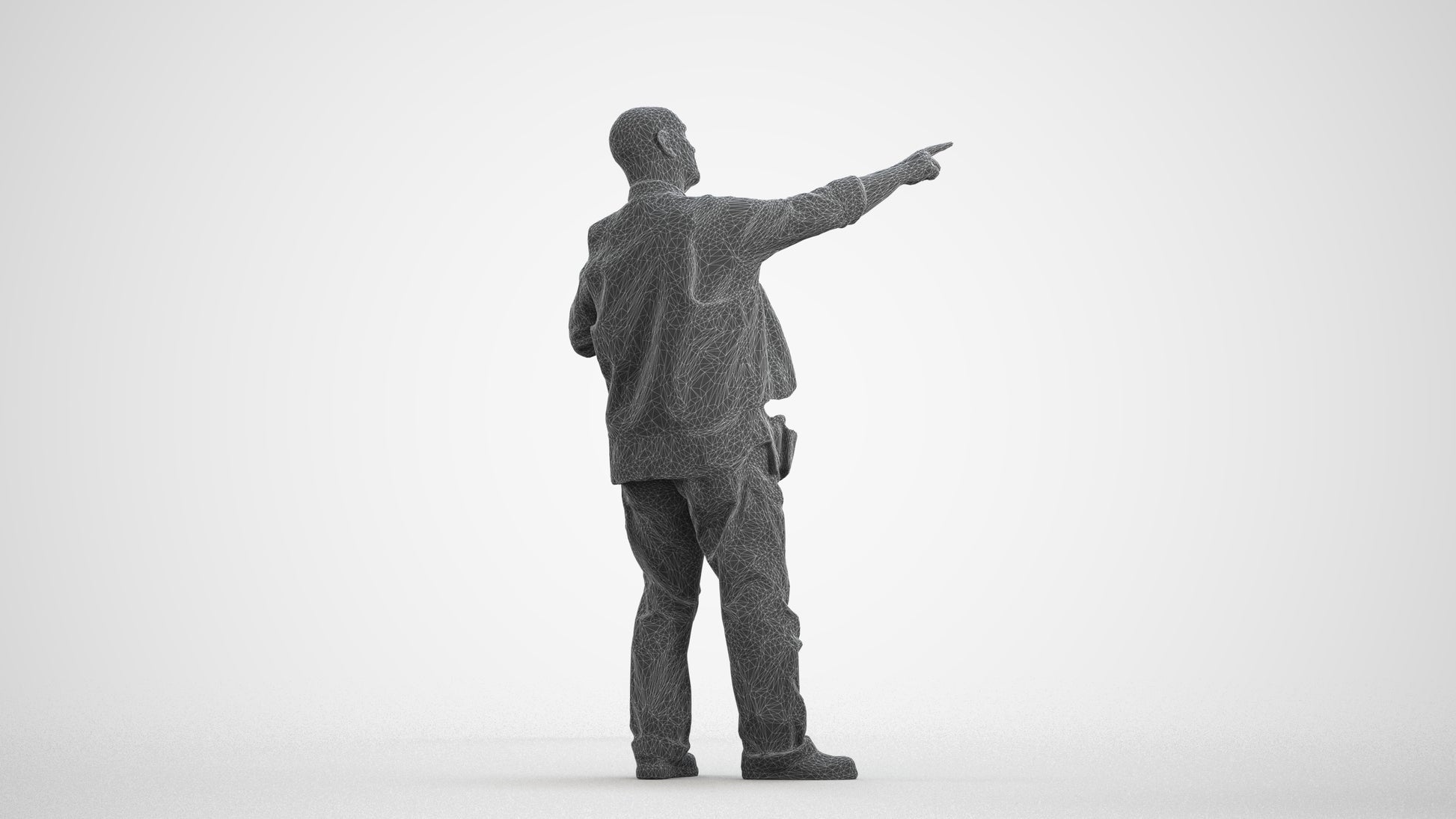 realistic 3D senior man standing, scanned archviz people for Blender and 3ds Max, wireframe front view