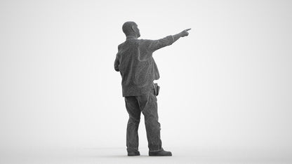 realistic 3D senior man standing, scanned archviz people for Blender and 3ds Max, wireframe front view