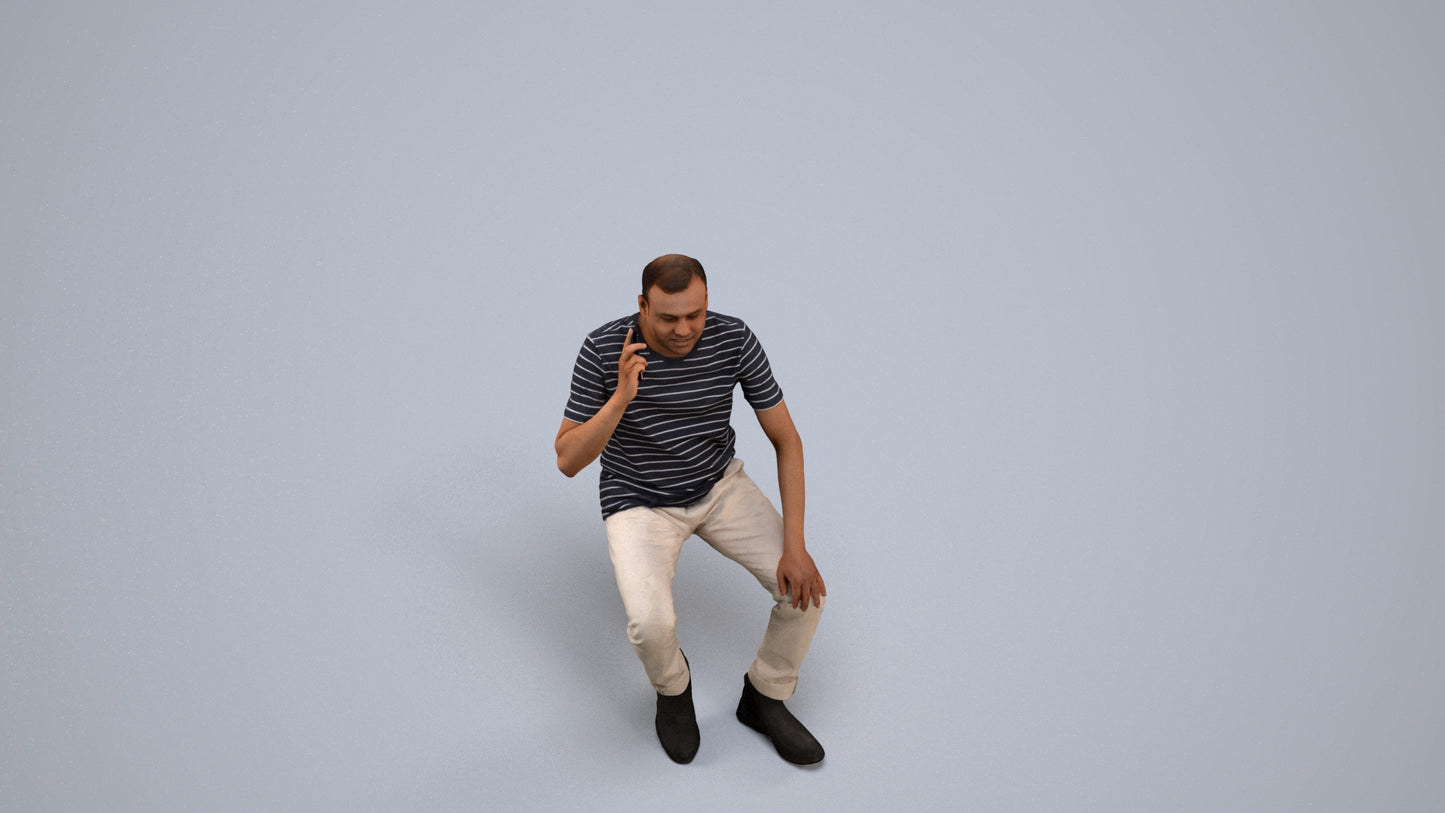 scanned 3D man casual sitting, photogrammetry people for Enscape and V-Ray, back view render
