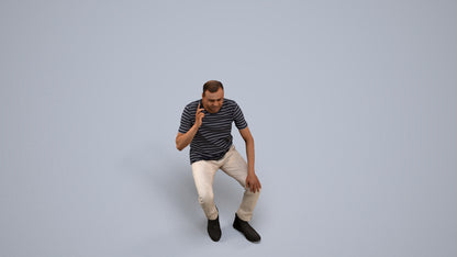 scanned 3D man casual sitting, photogrammetry people for Enscape and V-Ray, back view render