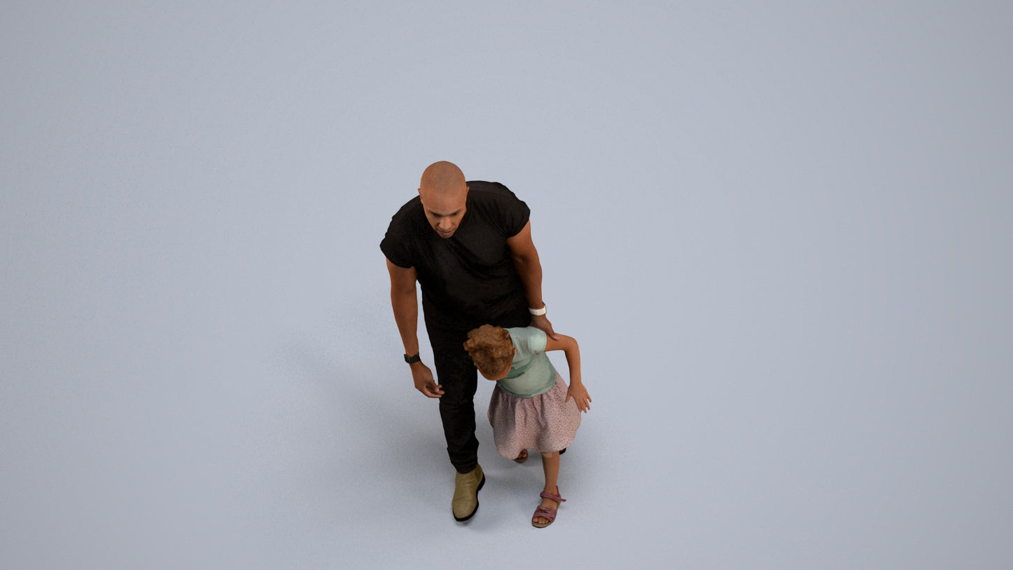 realistic 3D human girl casual kids, archviz people FBX OBJ for Blender, back view render