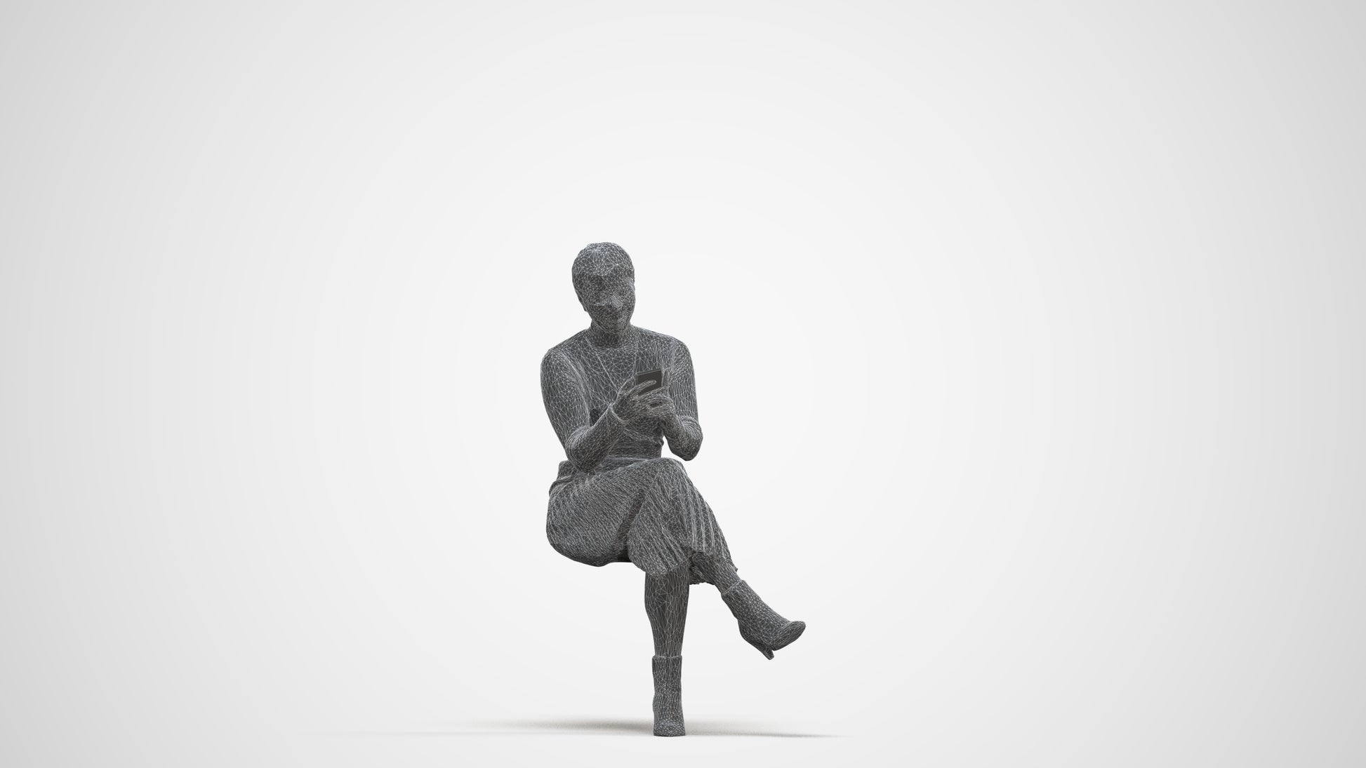 scanned 3D woman casual sitting, photogrammetry people for Enscape and V-Ray, three-quarter front view render