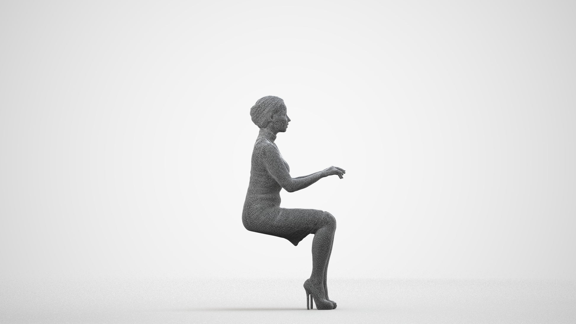 photogrammetry 3D woman business, realistic human model archviz FBX, wireframe side view
