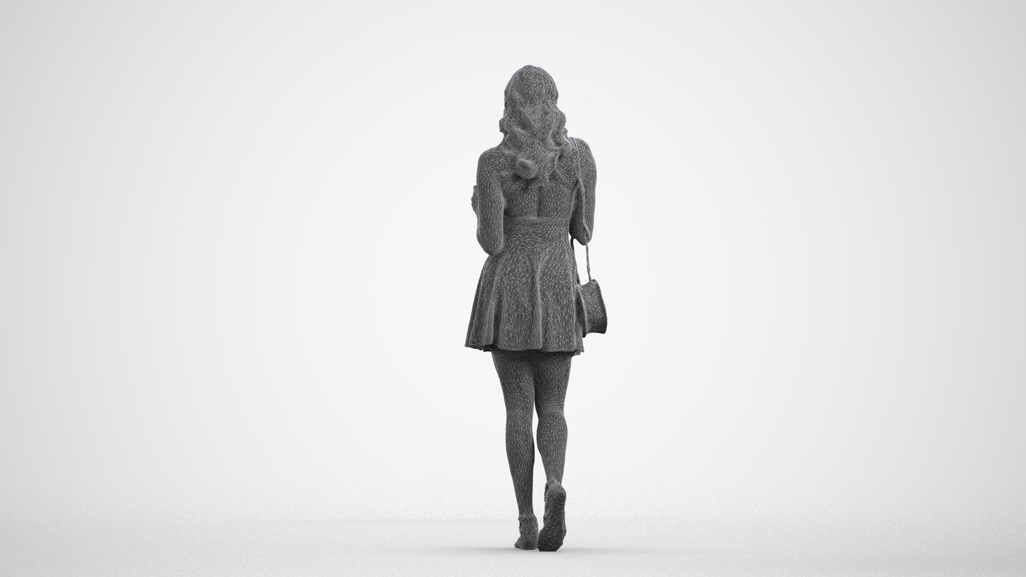 3D people model woman walking, scanned human for 3ds Max rendering, wireframe front view