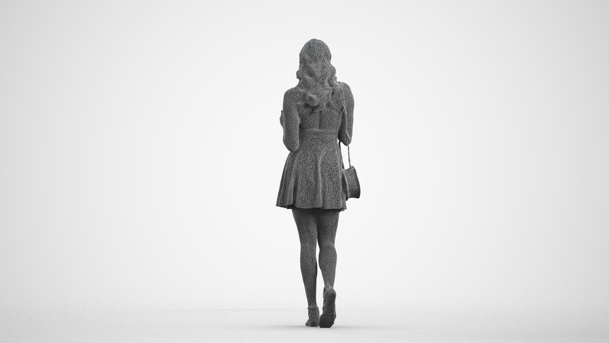 3D people model woman walking, scanned human for 3ds Max rendering, wireframe front view