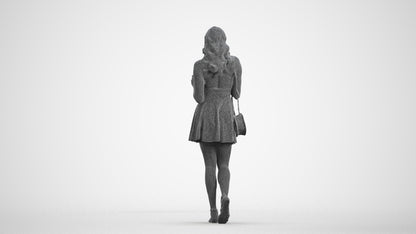 3D people model woman walking, scanned human for 3ds Max rendering, wireframe front view