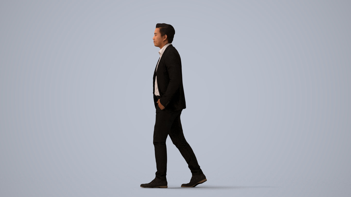 photogrammetry 3D man business, realistic human model archviz FBX, three-quarter view render