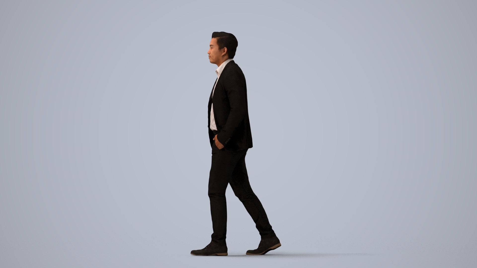 photogrammetry 3D man business, realistic human model archviz FBX, three-quarter view render