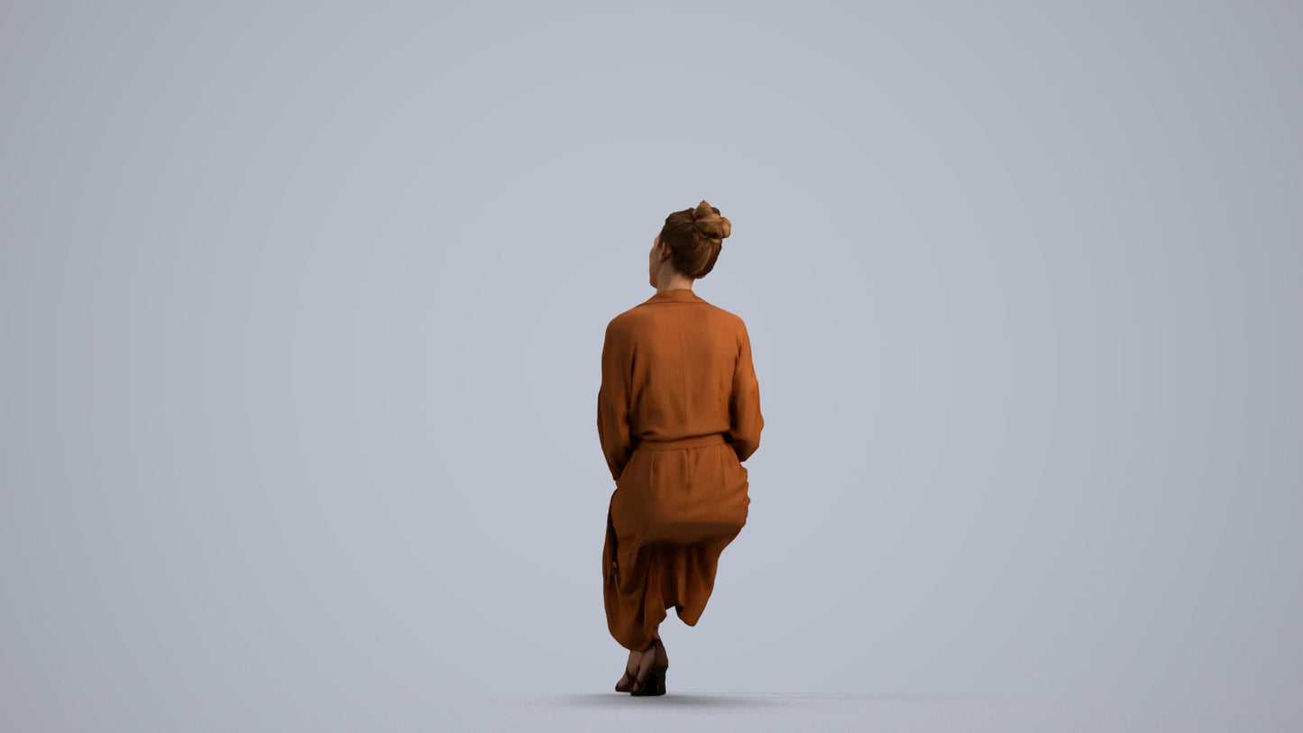 3D scanned woman sitting business, photorealistic archviz people for Enscape and SketchUp, front view render