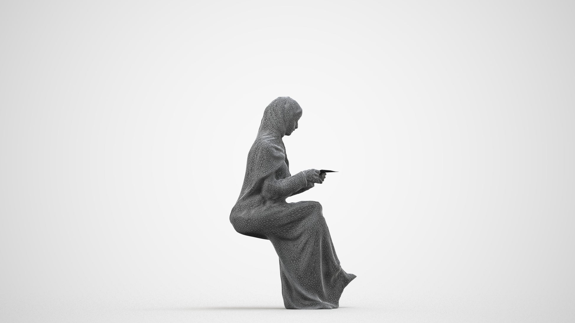 realistic 3D woman sitting, scanned archviz people for Blender and 3ds Max, wireframe side view