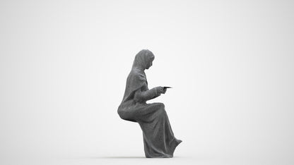 realistic 3D woman sitting, scanned archviz people for Blender and 3ds Max, wireframe side view